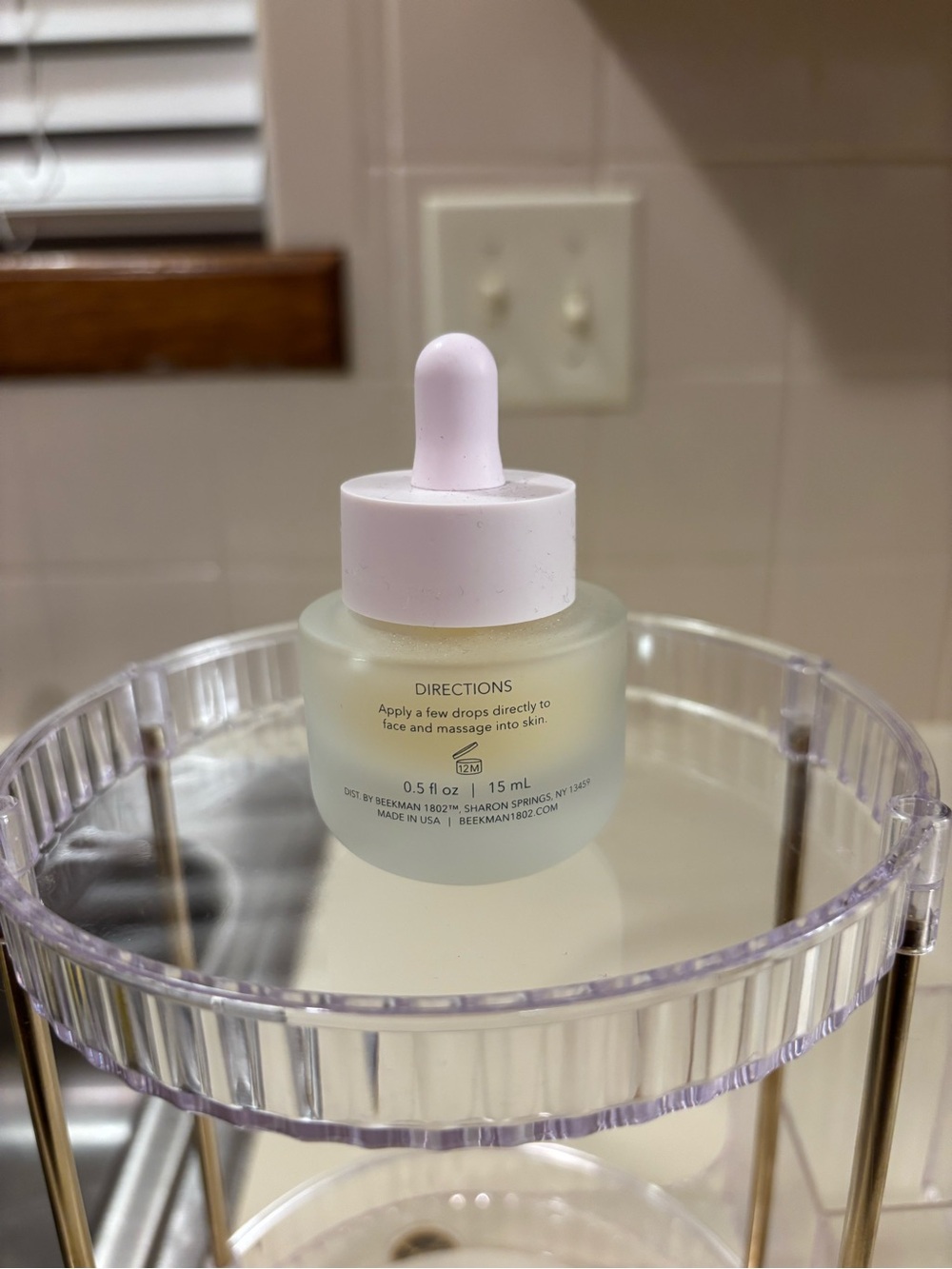 Beekman 1802 Frosted Glass Serum Bottle with Pale Pink Dropper